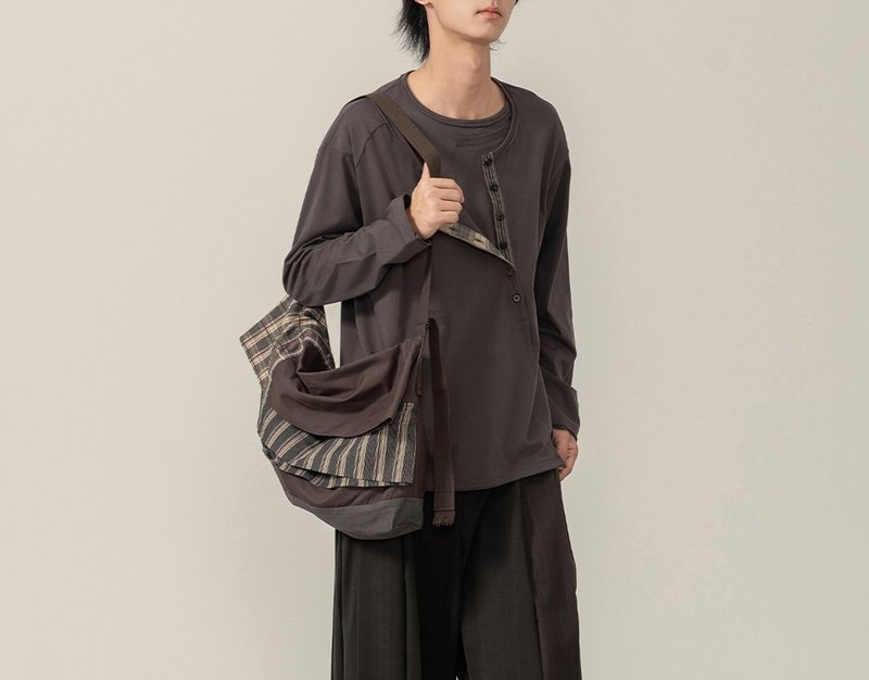 【栉花】森系文艺复古 亨利领打底T恤 - 男装上衣/T 恤 - 其他材质 灰色