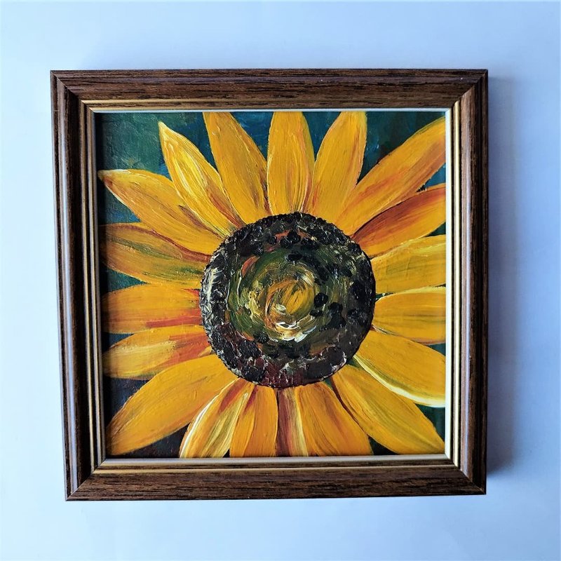 Sunflower original painting wall decoration Yellow Flower hanging painting - 墙贴/壁贴 - 压克力 黄色