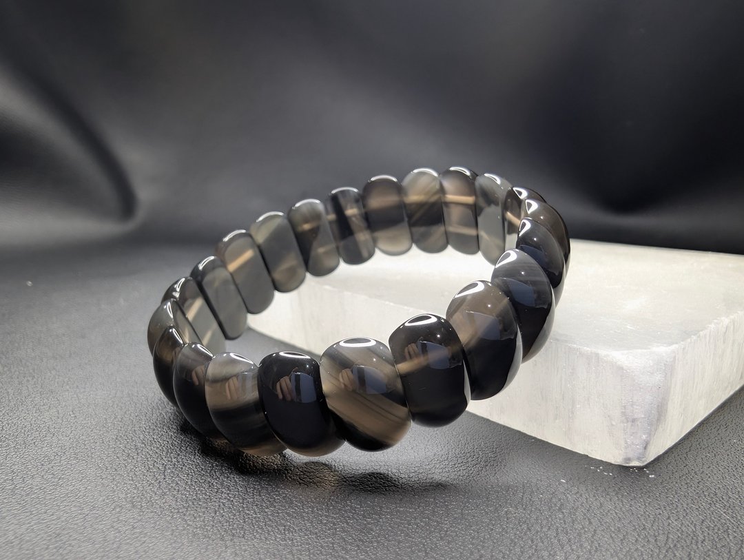 黑曜石 18 x 9mm Obsidian 手排 手串 手链 天然水晶 水晶手链 - 手链/手环 - 水晶 黑色