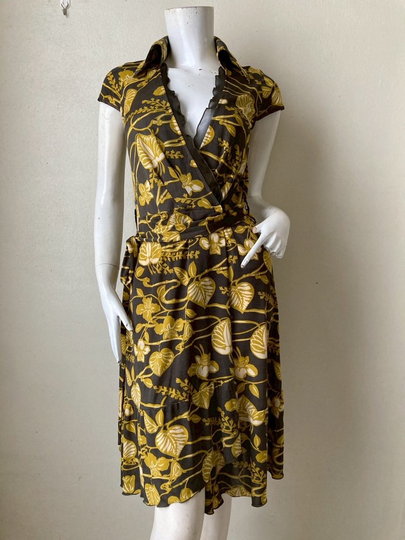 复古碎花裹身长裙 尺寸 38 - 洋装/连衣裙 - 聚酯纤维 