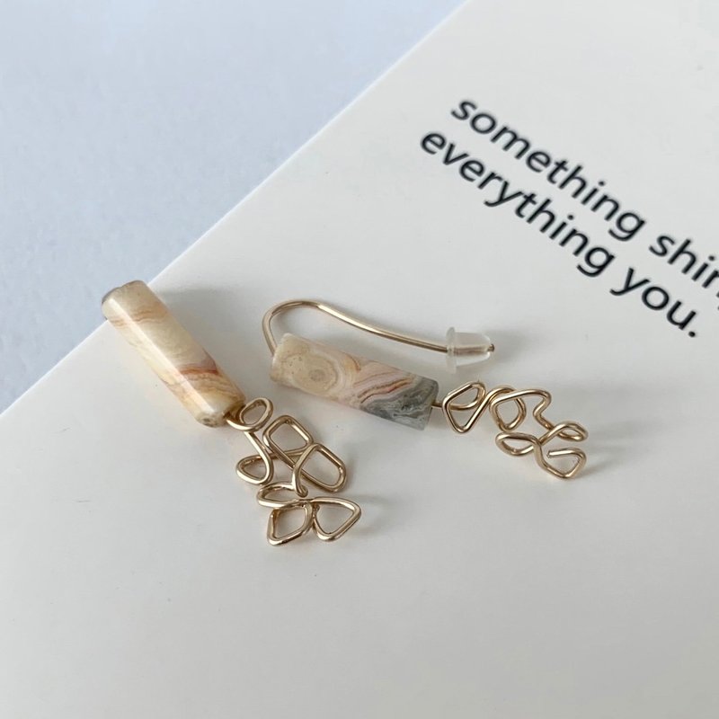 【礼物】天然石小心机 玛瑙珠管 14k包金耳夹 - 耳环/耳夹 - 宝石 金色