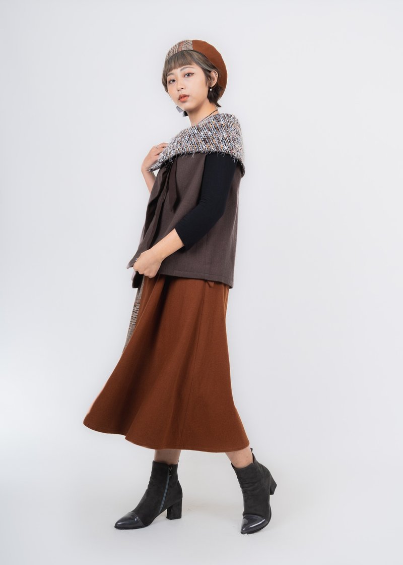 【样品出清 】多穿法造型毛料背心 - 深棕毛 - 女装背心 - 羊毛 咖啡色