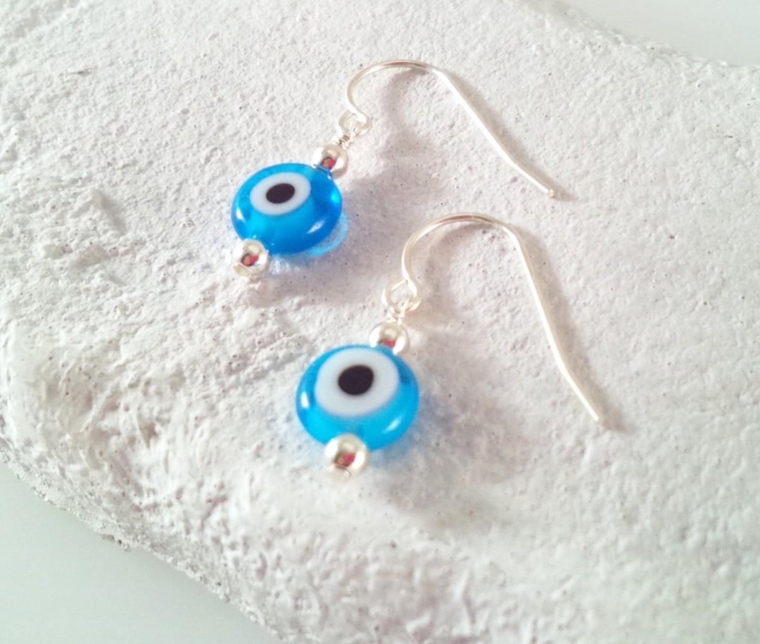 EVIL EYE Evil eye protection Turkish glass SV earrings 1 - 耳环/耳夹 - 玻璃 