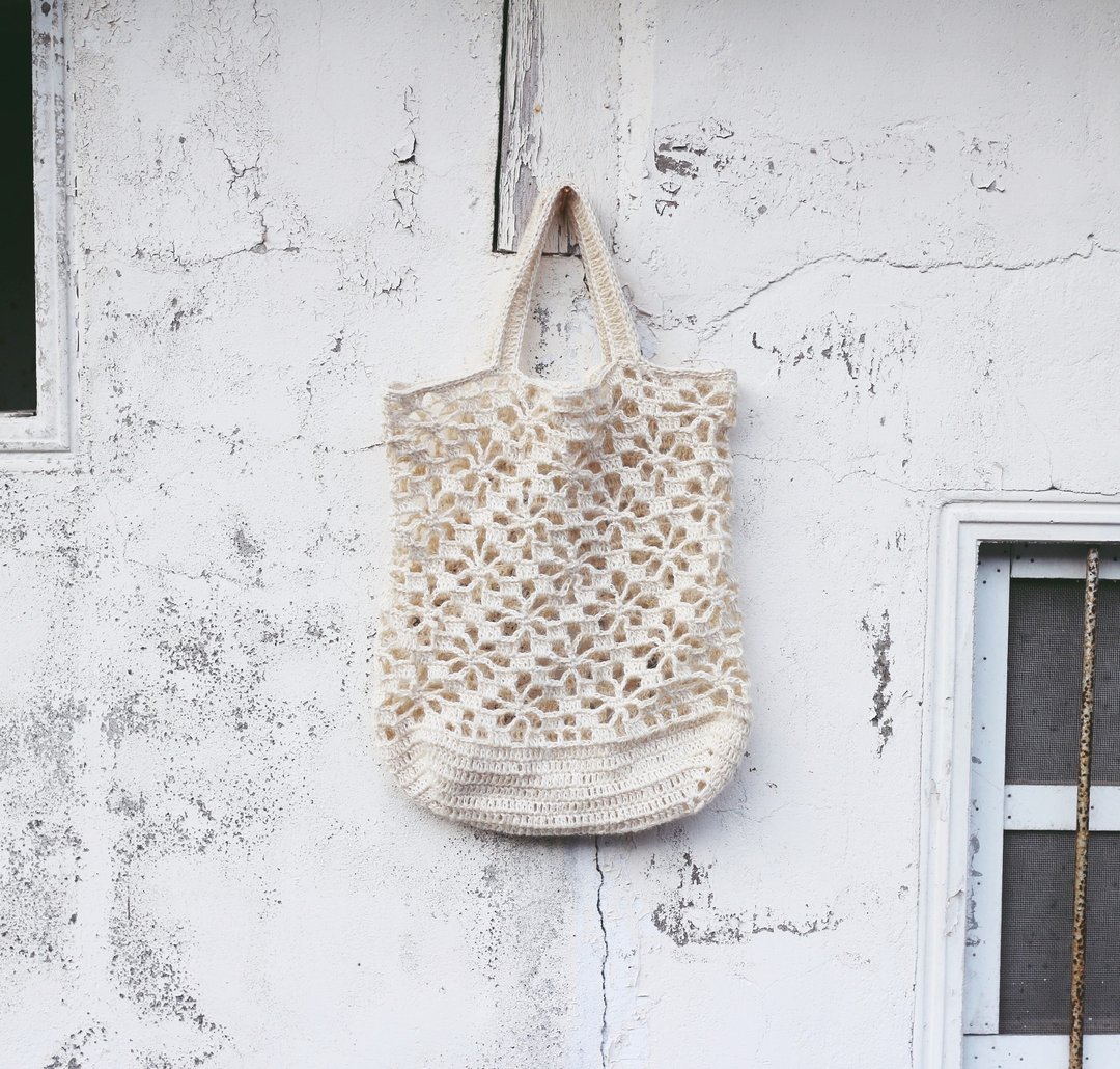 【订制】Handmade手工编织/黄麻绳编织网袋/购物袋/麻绳包 - 手提包/手提袋 - 棉 白色