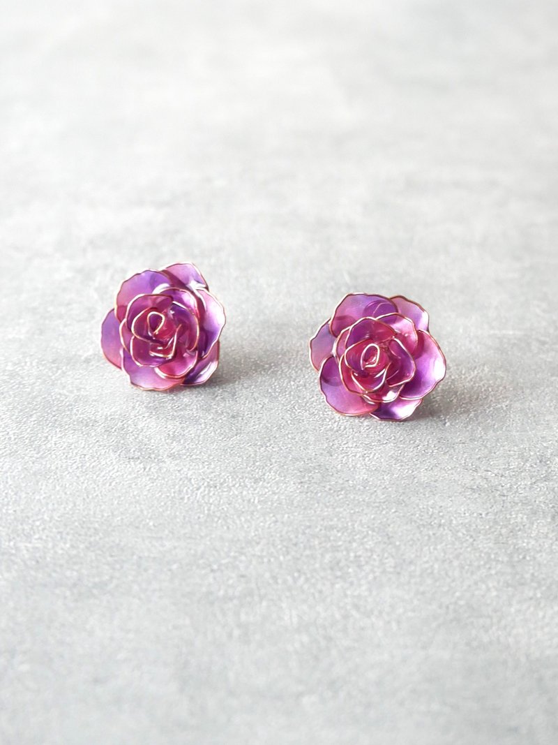 Rose - 紫粉色 耳环或耳夹 - 耳环/耳夹 - 树脂 紫色