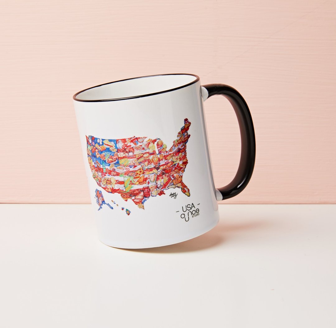 食物旅游马克杯 - 美国地图 - 咖啡杯/马克杯 - 瓷 多色