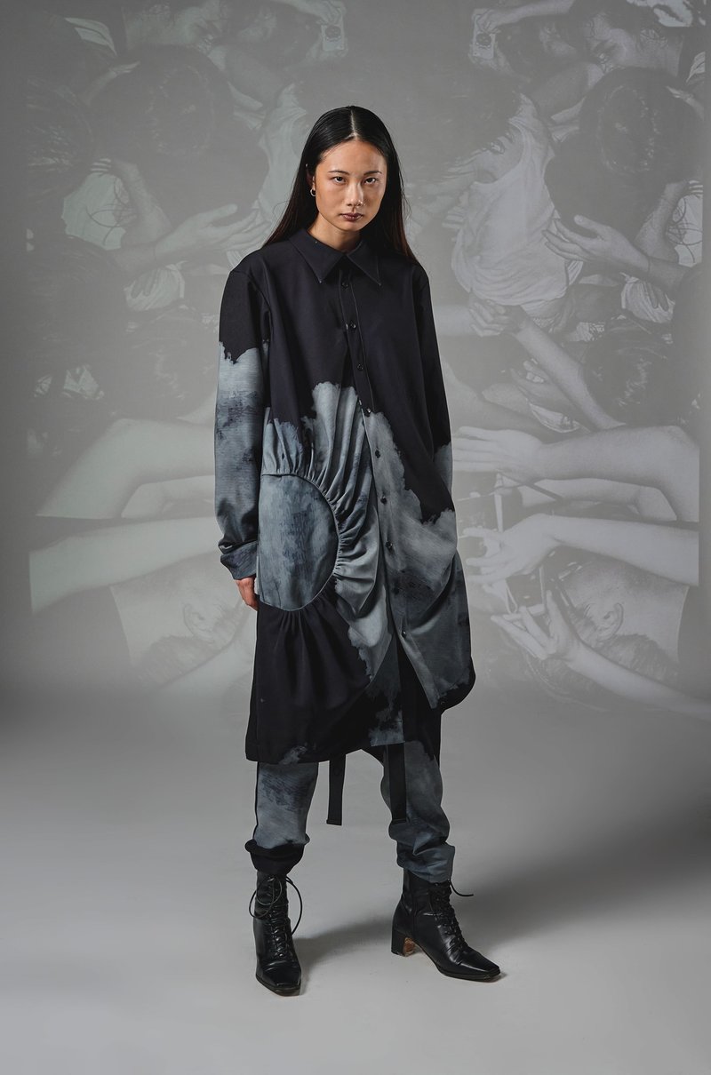 圆形抽皱口袋衬衫 - 女装衬衫 - 聚酯纤维 黑色