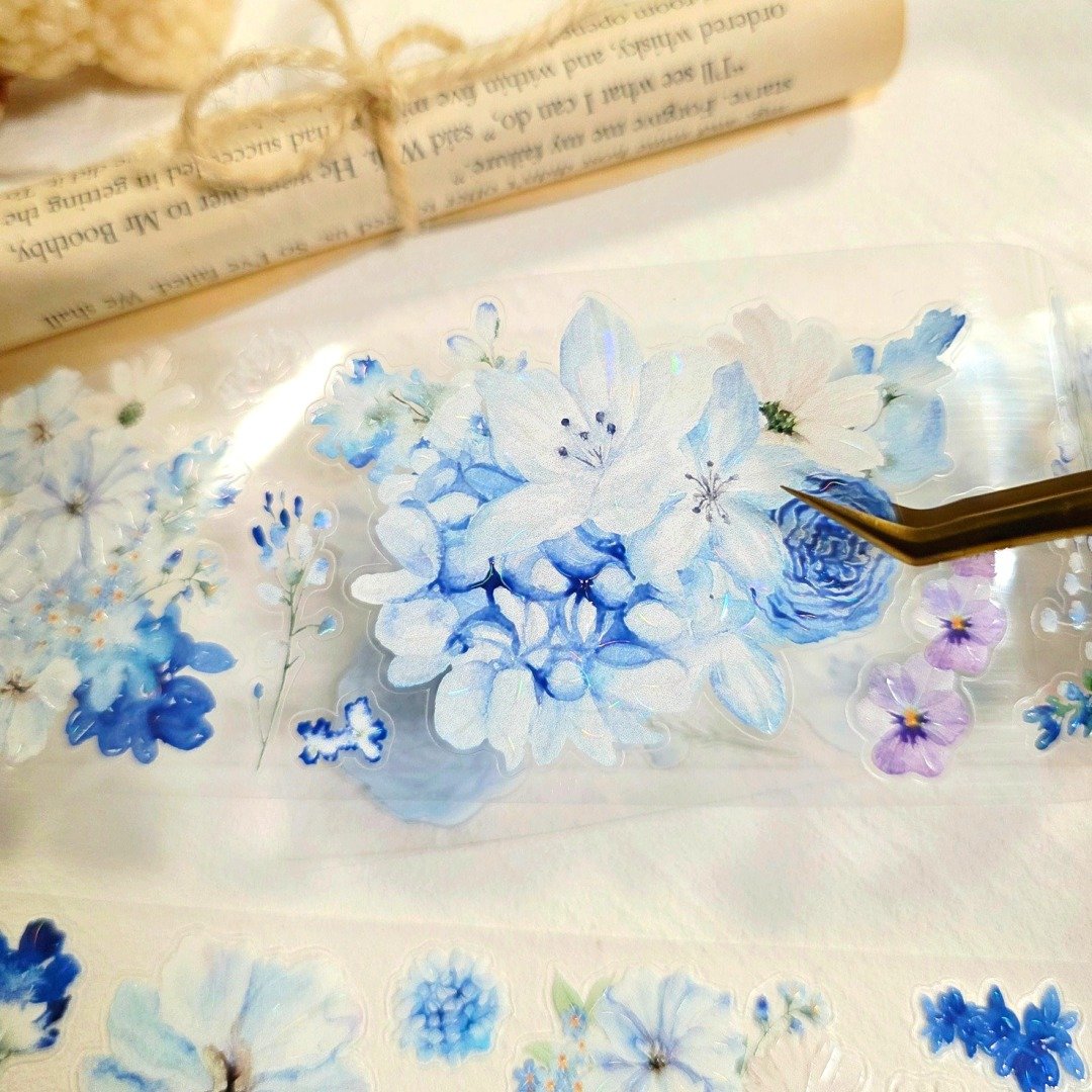 LOPO 蓝色花朵 激光光膜 轧型和纸胶带 5米 (一卷) - 纸胶带 - 其他材质 