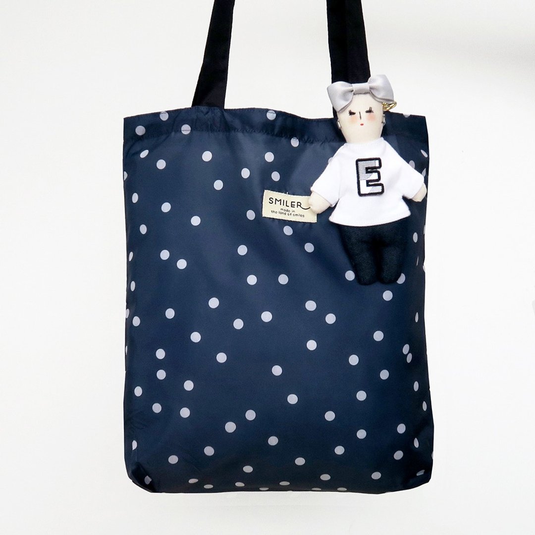 【Ms. Carrie - Navy dots】ECO BAG x BAG CHARM - 吊饰 - 棉 白色