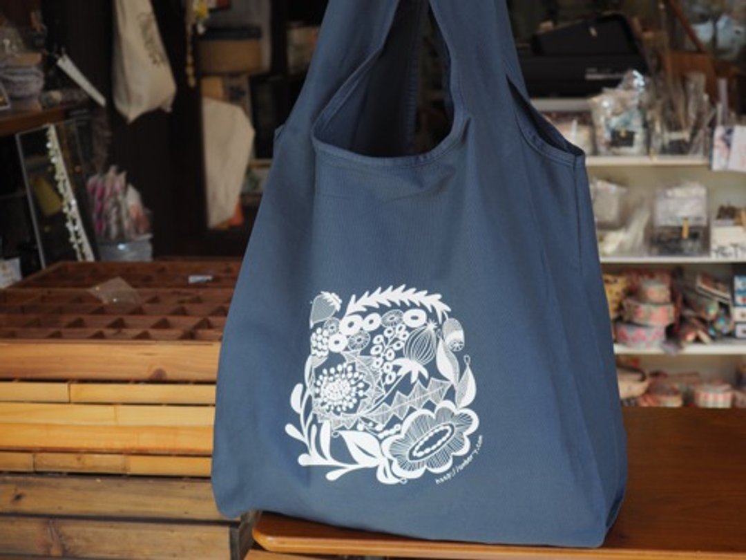 The cute eco bag I was looking for AMBER original design Marche bag with storage bag Navy shipping included - 手提包/手提袋 - 棉 蓝色