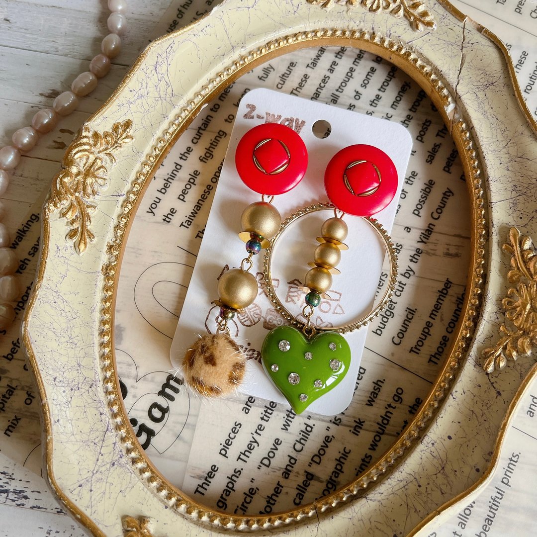 wow Handmade-红色野心 2way钮扣耳环 - 耳环/耳夹 - 其他材质 