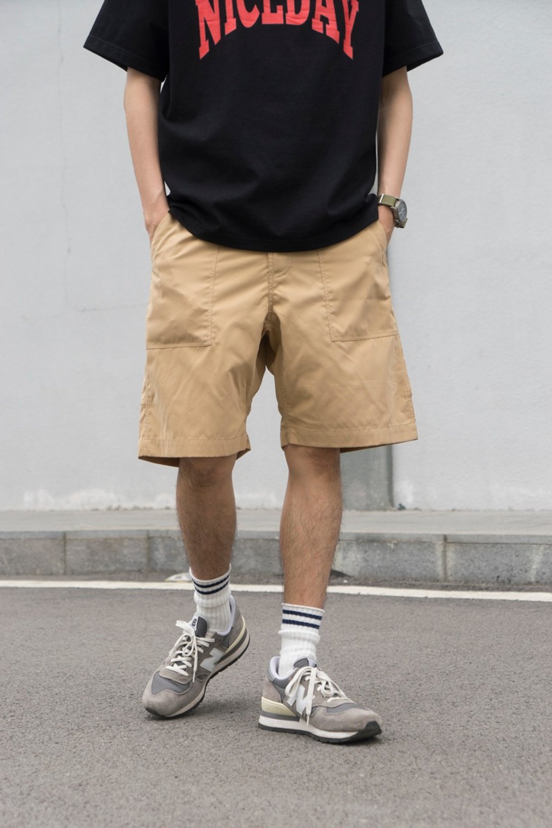 SHORTS 夏季日系搭配户外风格 尼龙索带宽松休闲多袋短裤 Cityboy - 男士短裤 - 尼龙 卡其色
