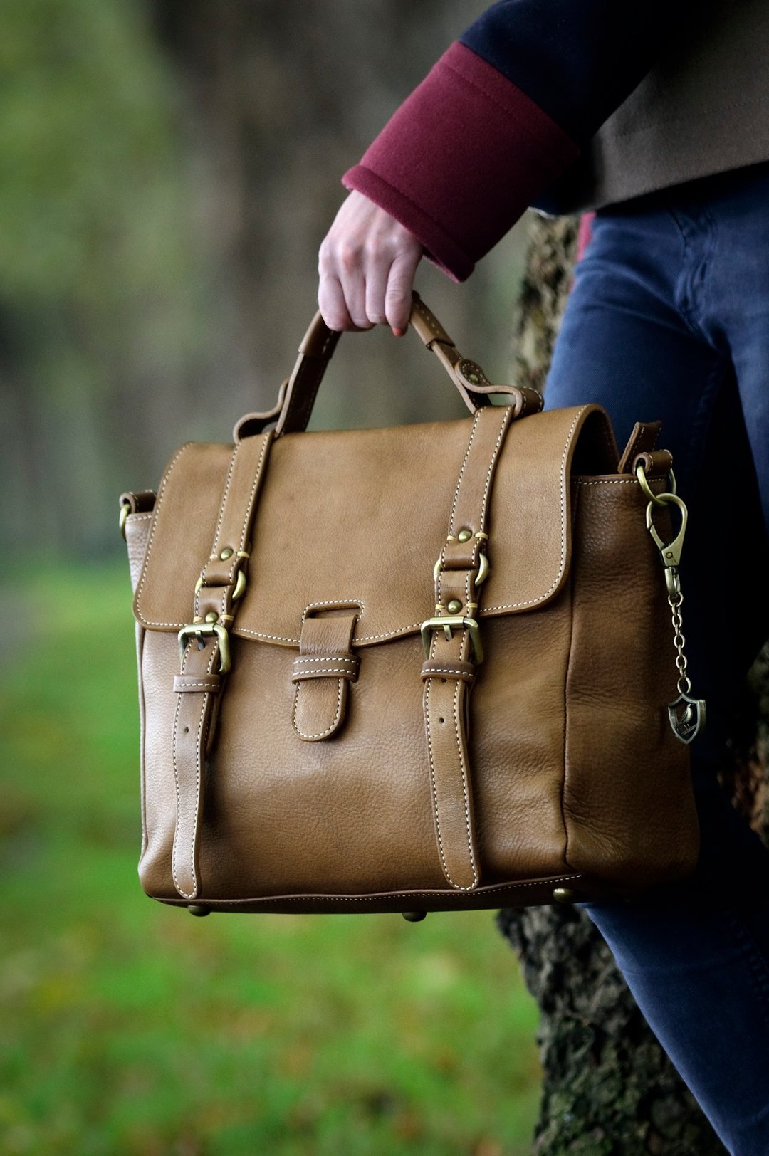 Handmade, Soft Leather Satchel Bag, Leather Shoulder Bag, Cross Body Bag - 侧背包/斜挎包 - 真皮 咖啡色
