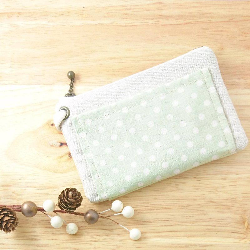 【多功能零钱包/FXS】粉绿点点.橘花丛 - 零钱包 - 棉．麻 绿色