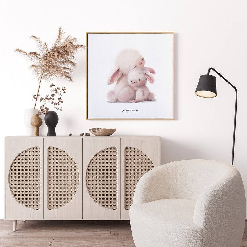 YOU COMPLETE ME. -北欧风疗愈兔子挂画/儿童房装饰/可爱兔兔挂画 - 海报/装饰画/版画 - 棉．麻 粉红色
