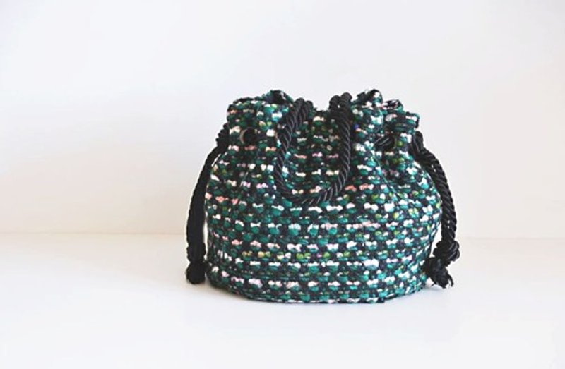 Limited quantity 2way Italian knit fancy tweed marine bag green - 手提包/手提袋 - 棉．麻 