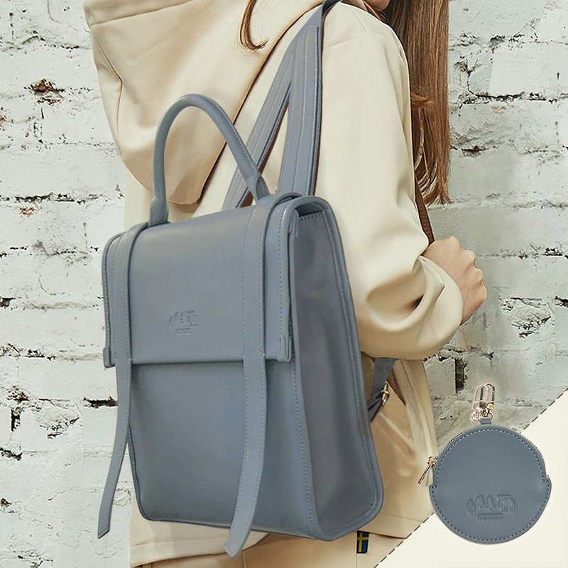 moz瑞典驼鹿 奶盖拚色 防泼水 H-Bag 剑桥后背包(雾蓝) - 后背包/双肩包 - 防水材质 蓝色