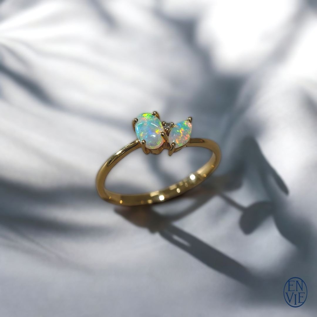 18K 澳洲蛋白石戒指 18K Australian Opal Diamond Ring 毕业礼物 - 戒指 - 贵金属 