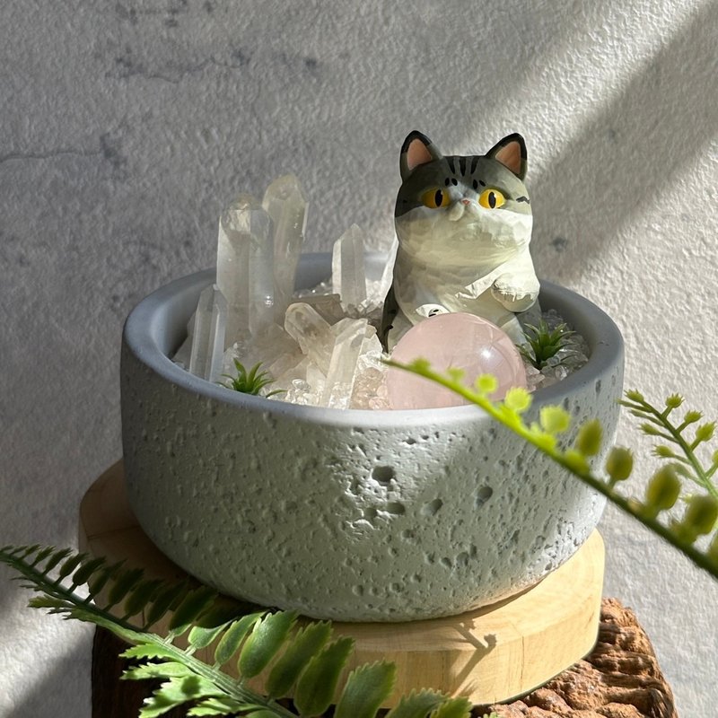 猫岛晶簇净化盆 | 带粉晶簇 | 粉晶球 | 白水晶沙 | 赠 - 手链/手环 - 宝石 灰色