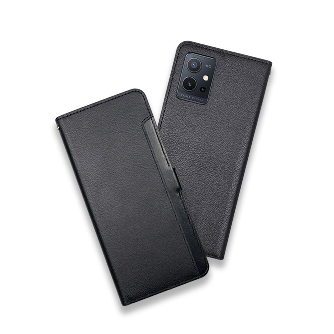CASE SHOP Vivo Y55s/Y55 前插卡侧立式皮套-黑 - 手机壳/手机套 - 人造皮革 黑色