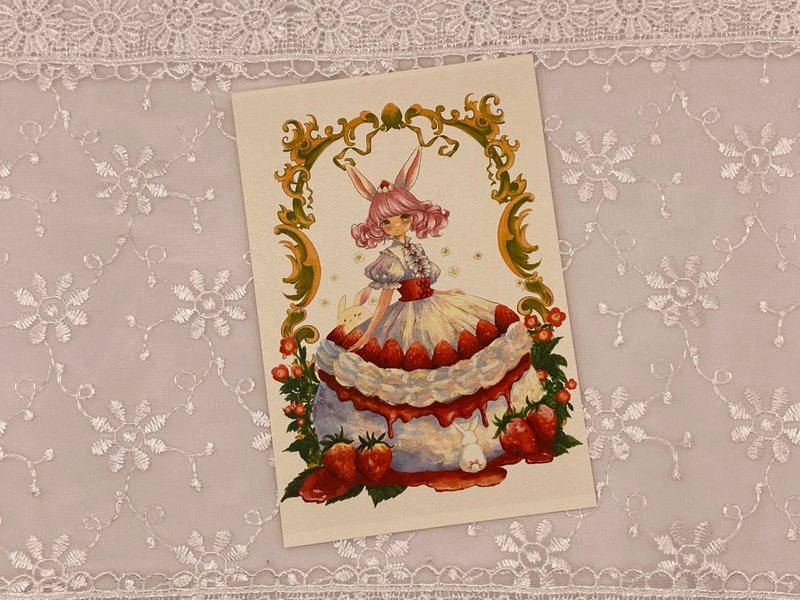 草莓鲜奶油蛋糕女孩 - 卡片/明信片 - 纸 