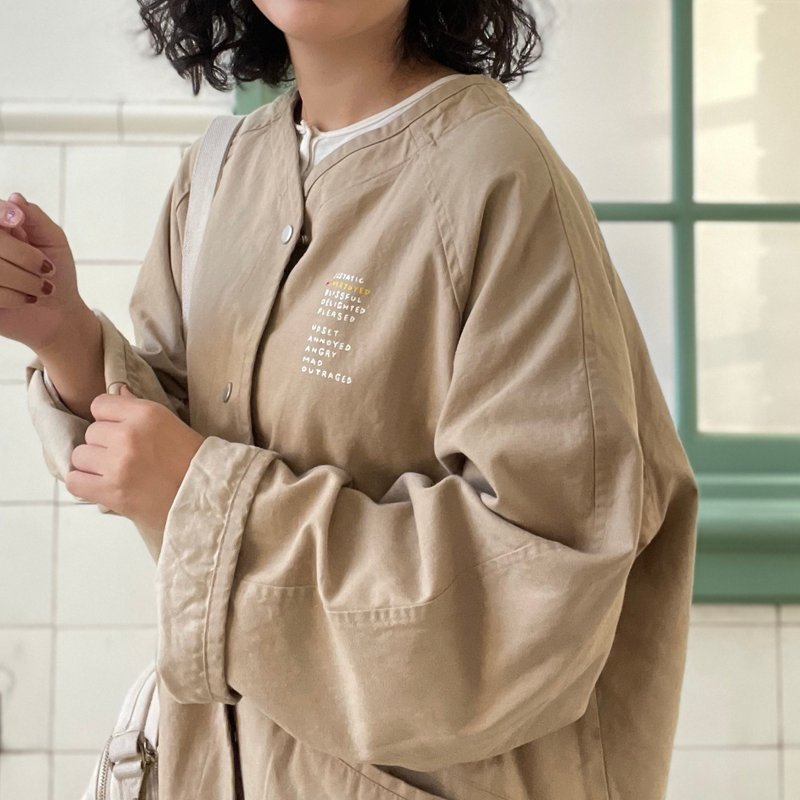 我选快乐// 复古无领棉外套// 2色可选 - 女装休闲/机能外套 - 棉．麻 蓝色