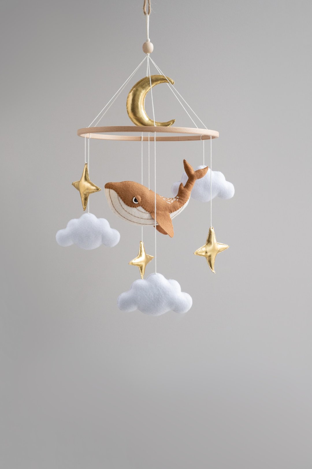 Baby mobile neutral, clouds and gold stars nursery mobile - 玩具/玩偶 - 环保材料 金色