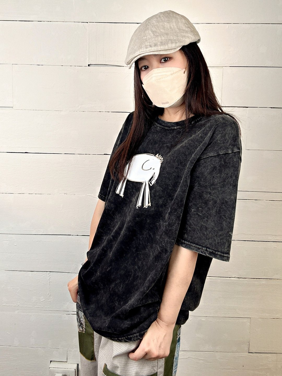 4色 - MANA手绘象T #A374 - 女装 T 恤 - 棉．麻 黑色