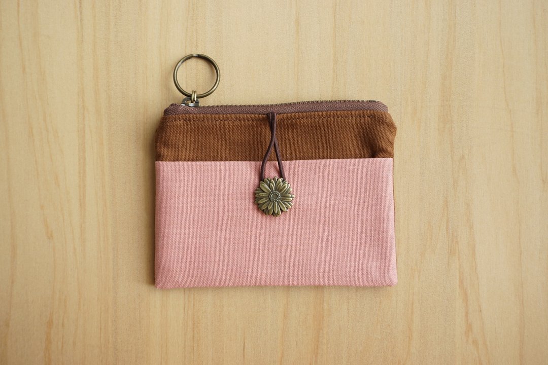 Le Mignon Wallet – 小钱包 – 焦糖色 vs. 粉色 (雏菊) - 皮夹/钱包 - 棉 粉红色