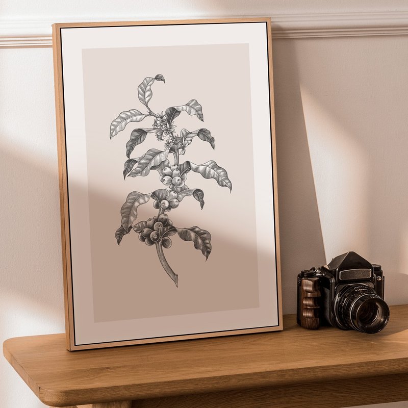 复古插画 – 咖啡豆II - 咖啡插画/房间布置画作/客厅挂画/开店礼 - 海报/装饰画/版画 - 棉．麻 多色