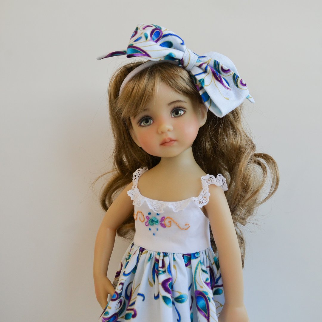 Effner Little darling doll embroidered dress and bow - 玩偶/公仔 - 棉 白色