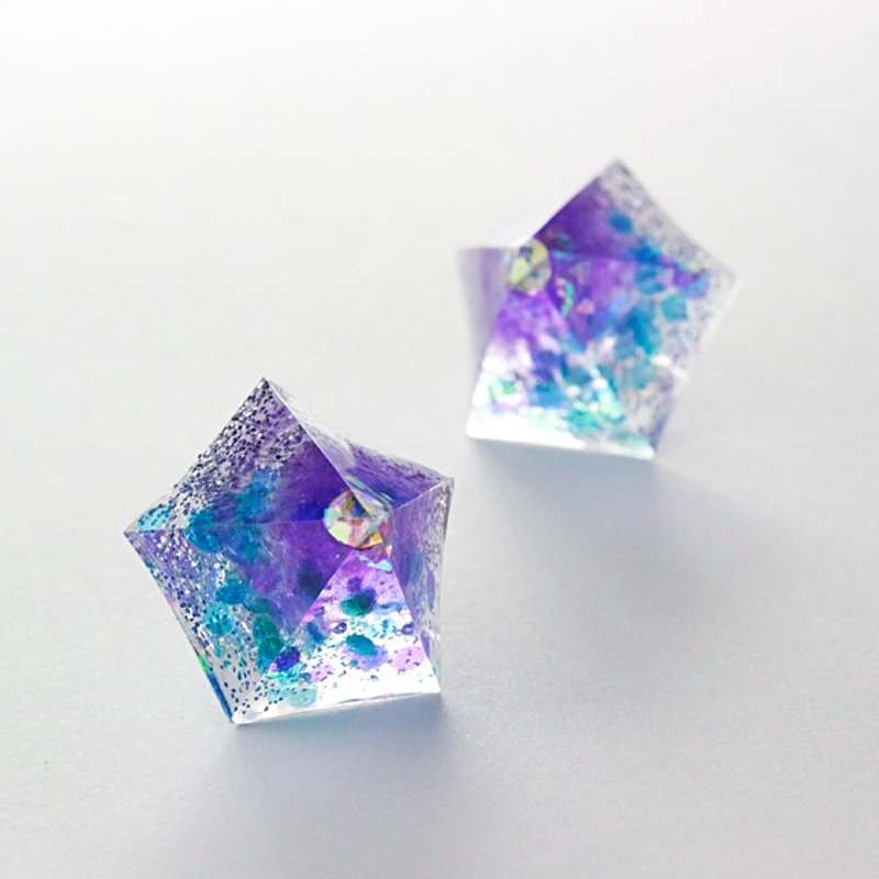 Pentagon earrings (Light pillar) - 耳环/耳夹 - 其他材质 蓝色
