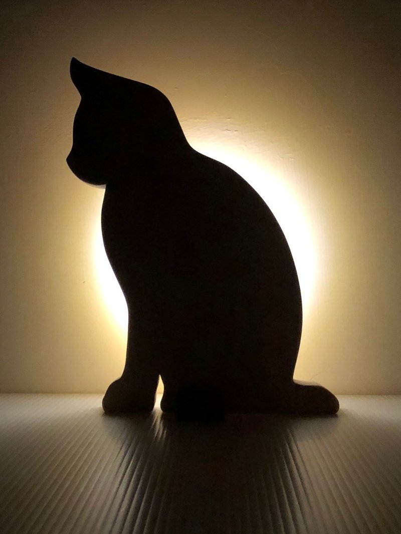 台湾桧木风化猫猫夜灯 - 灯具/灯饰 - 木头 