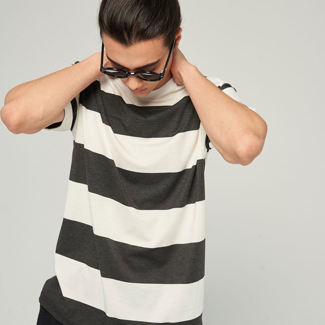 Stone@s Strip Wide T-Shirt / 黑白横条纹Tee - 男装上衣/T 恤 - 棉．麻 银色