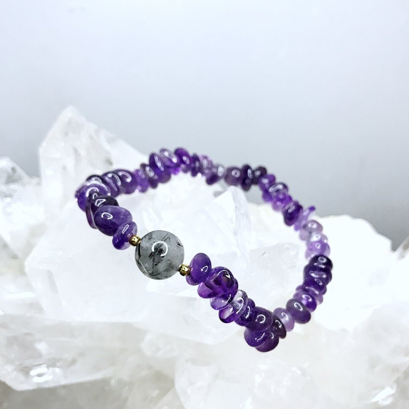 紫水晶+黑发晶 - 手链/手环 - 水晶 紫色