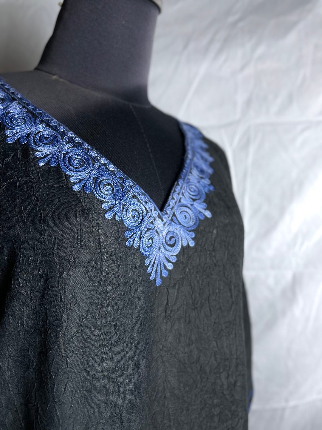 印度喀什米尔 手工刺绣 Kaftan 卡弗坦 蝴蝶洋装 - 鼠尾草蓝 - 洋装/连衣裙 - 棉 黄色