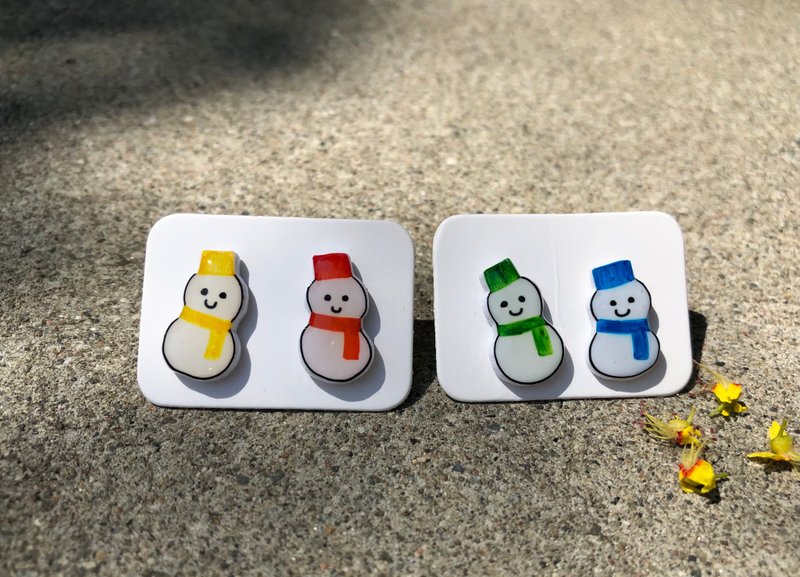 圣诞节.雪人/一对.316医疗钢耳针.耳夹.日本树脂.针式.夹式耳环 - 耳环/耳夹 - 树脂 多色