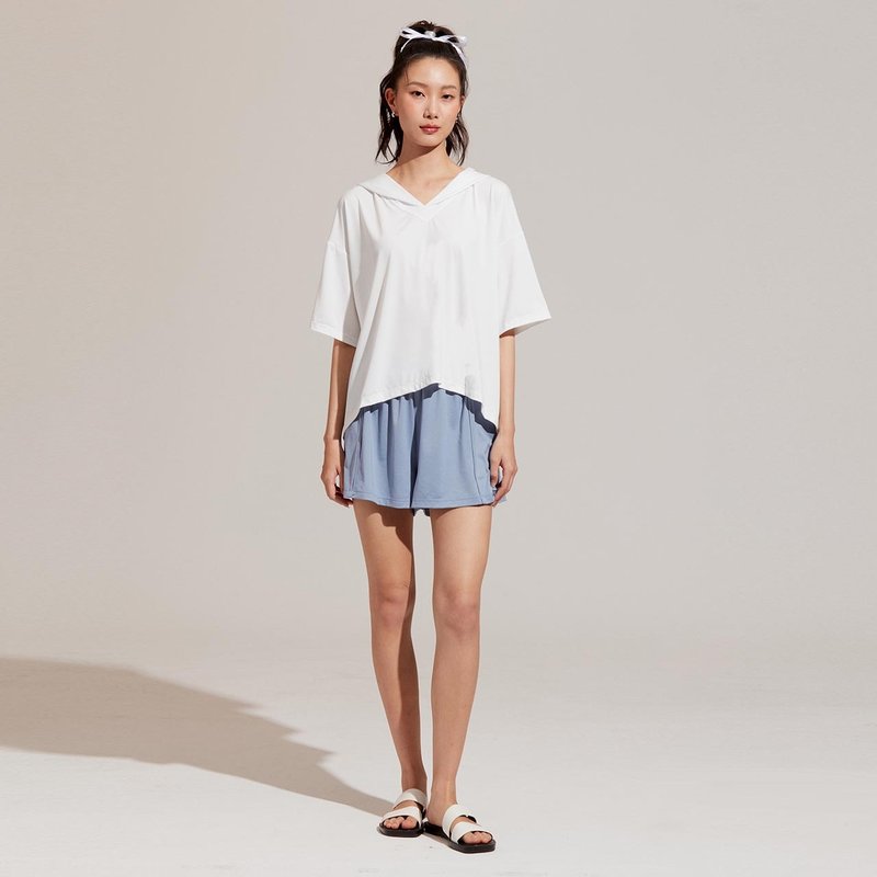 REBOOT动能-连帽V领短版上衣-香槟白 - 女装 T 恤 - 聚酯纤维 白色