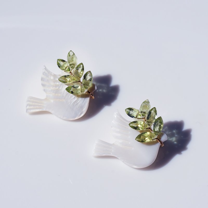 橄榄石橄榄枝鸽胸针和平 - 胸针 - 宝石 白色