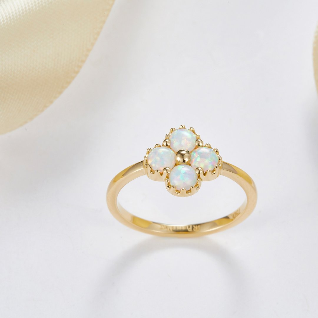 【PurpleMay Jewellery】纯18K金澳宝蛋白石四叶草戒指婚戒R115 - 戒指 - 宝石 透明