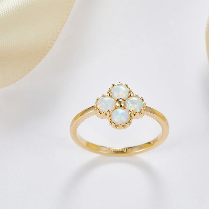 【PurpleMay Jewellery】纯18K金澳宝蛋白石四叶草戒指婚戒R115 - 戒指 - 宝石 透明
