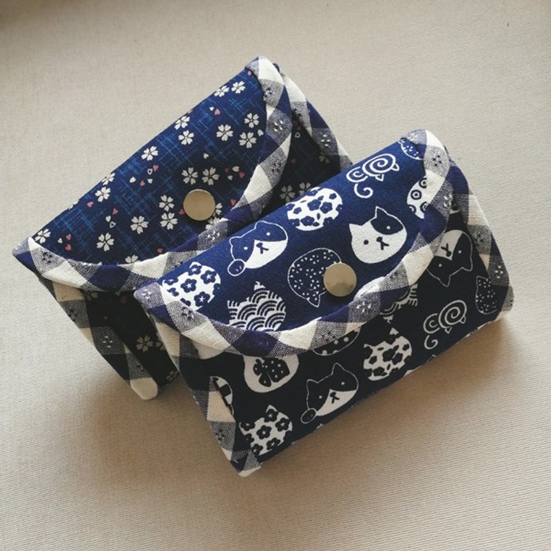 日式和风钱包 风琴褶钱夹 - 皮夹/钱包 - 棉．麻 蓝色