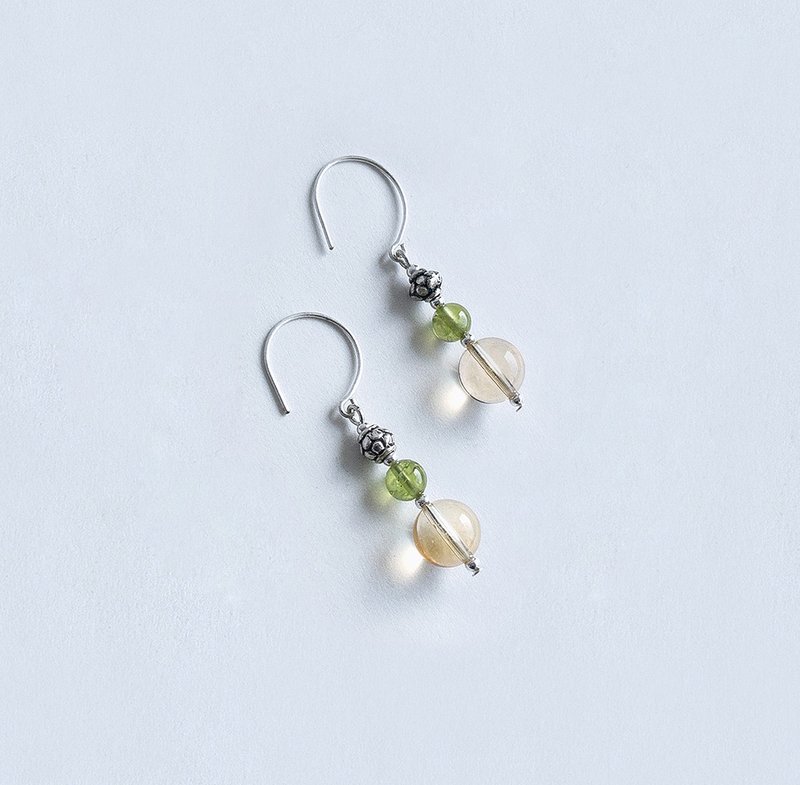 宝石系 天然矿石 冰透黄水晶 橄榄石 耳环 - 耳环/耳夹 - 宝石 黄色