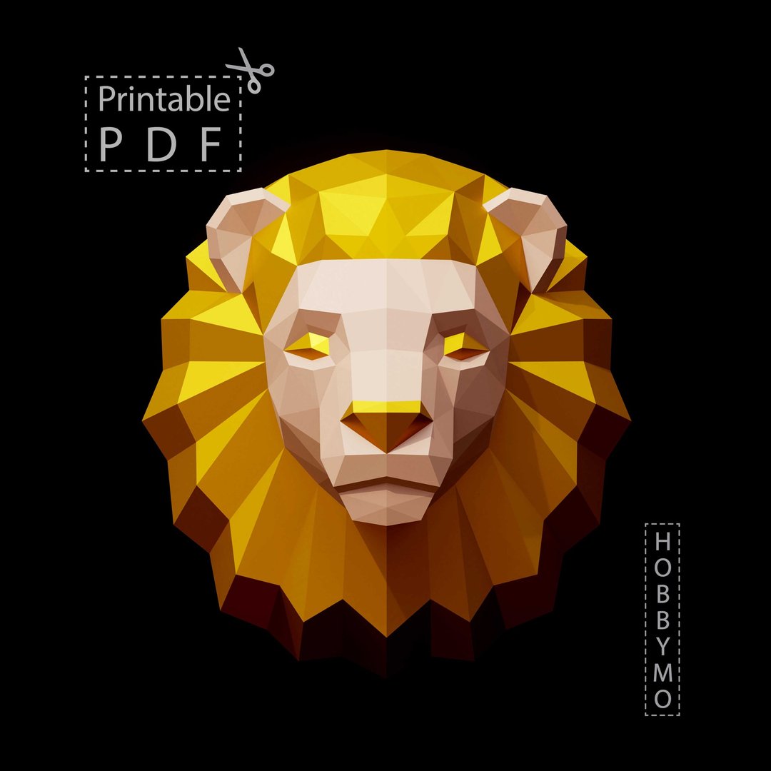 DIY Polygonal Lion Head (printable pdf template). Papercraft Animals - 其他 - 其他材质 黄色