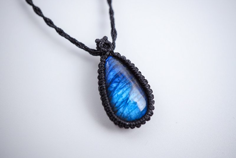 拉长石 蜡线编织颈绳 - 项链 - 宝石 蓝色