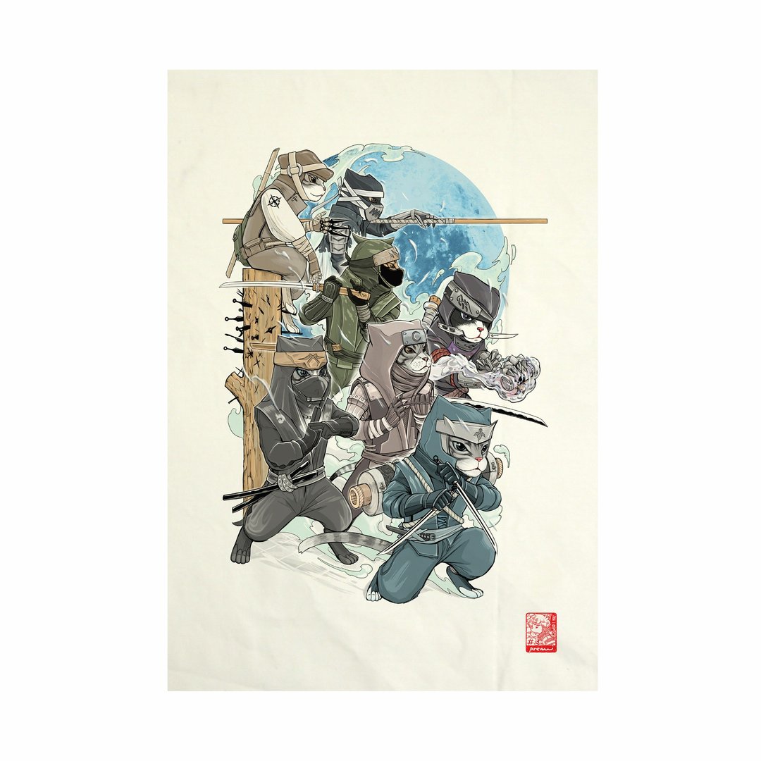 7 Ninja Cat Fabric Art Canvas No frame - 其他 - 棉 白色