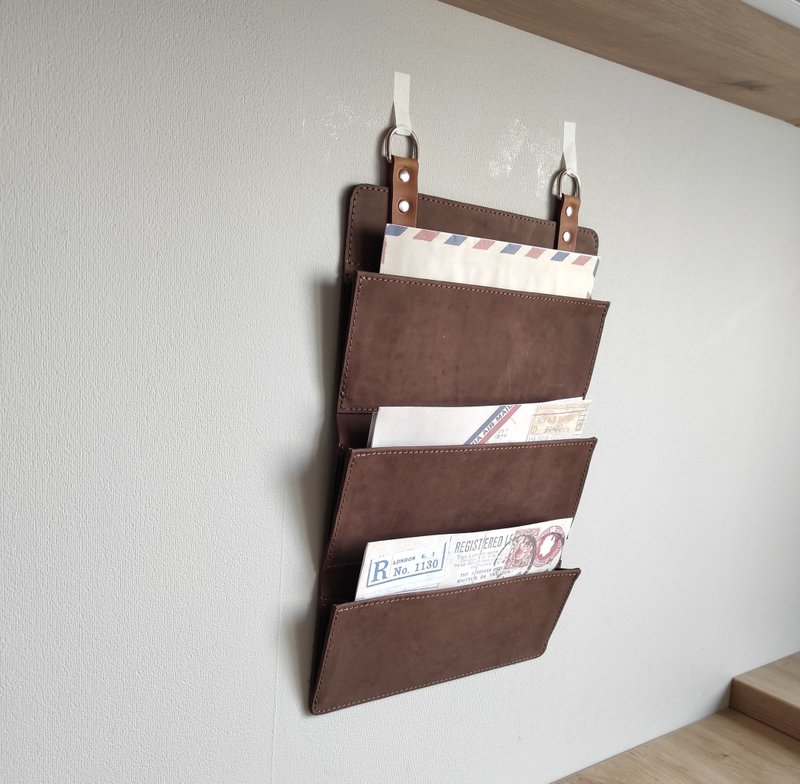 Leather wall mail pocket, leather wall pocket organizer, Leather wall organizer - 收纳用品 - 真皮 黑色