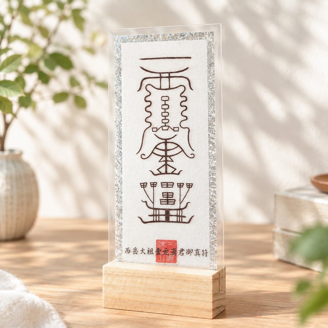 西岳太祖素元真君 / 五岳・华山文化艺术 / 银箔和纸・桧木底座 - 其他 - 其他材质 银色