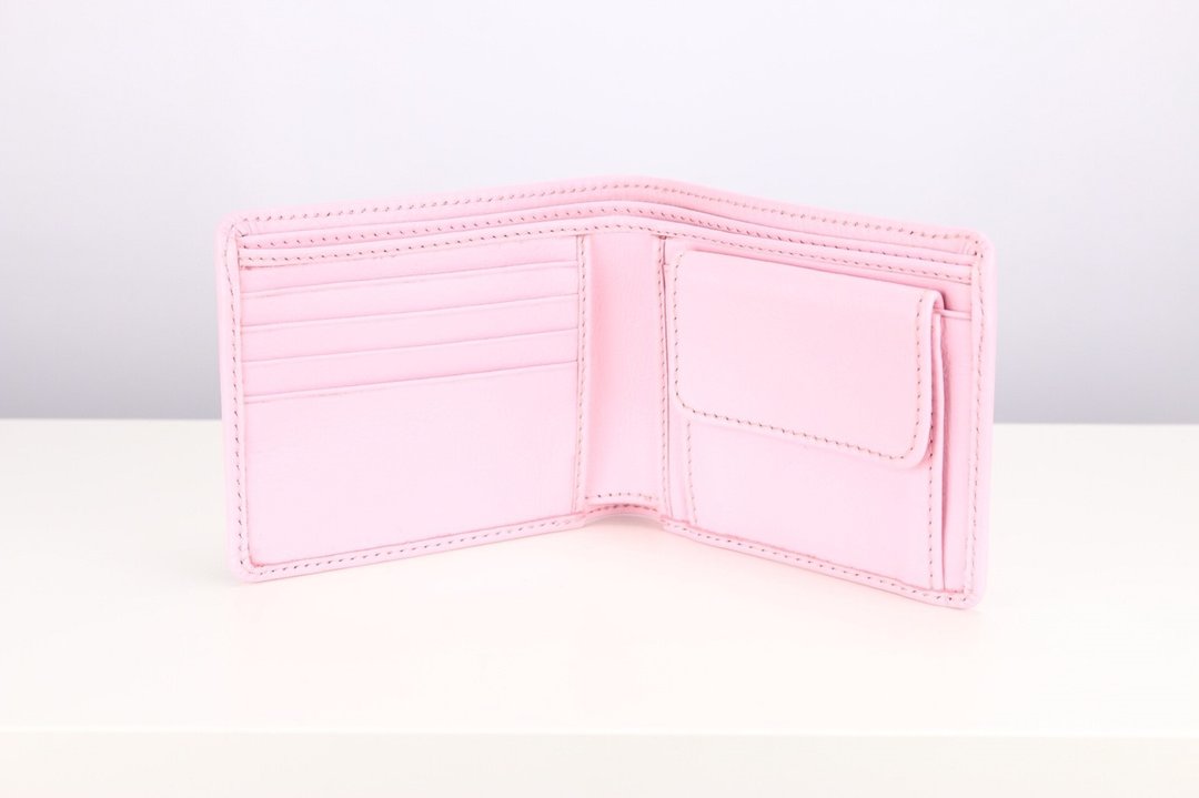 W004 Wallet+Coin pocket - Pink milk - Genuine leather - 皮夹/钱包 - 真皮 粉红色