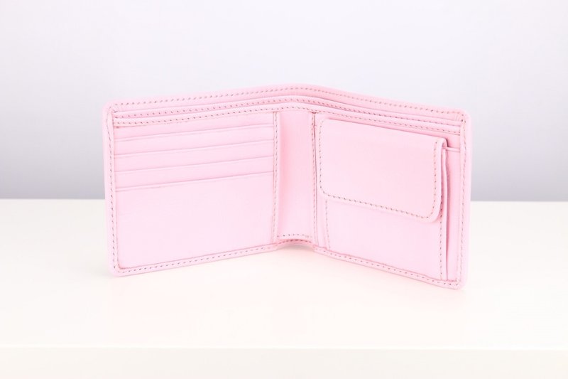 W004 Wallet+Coin pocket - Pink milk - Genuine leather - 皮夹/钱包 - 真皮 粉红色